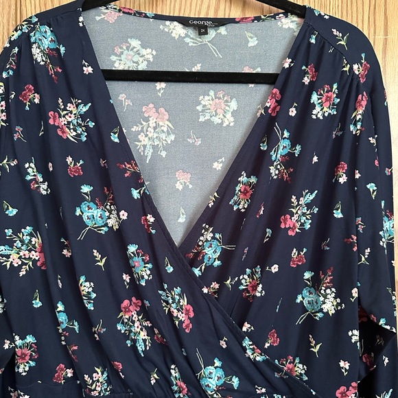 George super soft knit dress 2X EUC midi faux wrap navy with floral print - Picture 4 of 7